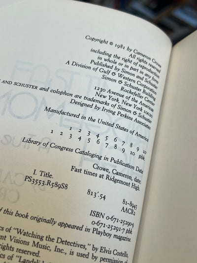 Fast Times at Ridgemont High — 1st edition, 1st printing paperback — 1981