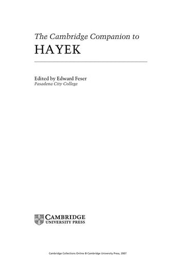 The Cambridge Companion to Hayek (Cambridge Companions to Philosophy) [Hardcover] Feser, Edward