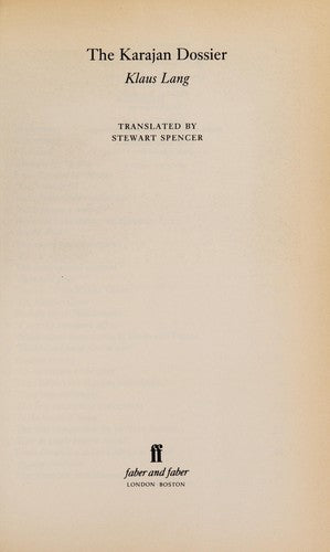 The Karajan Dossier Lang, Klaus and Spencer, Stewart